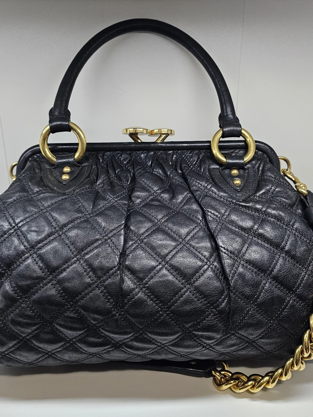 Marc Jacobs Black Quilted Satchel with Gold Hardware